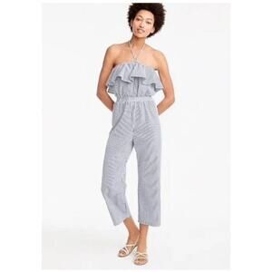 J.Crew Seersucker Blue and White Striped Jumpsuit Size S